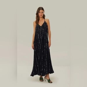 Farm Rio Beaded Sequin Maxi Dress NWT Small Black V-Neck